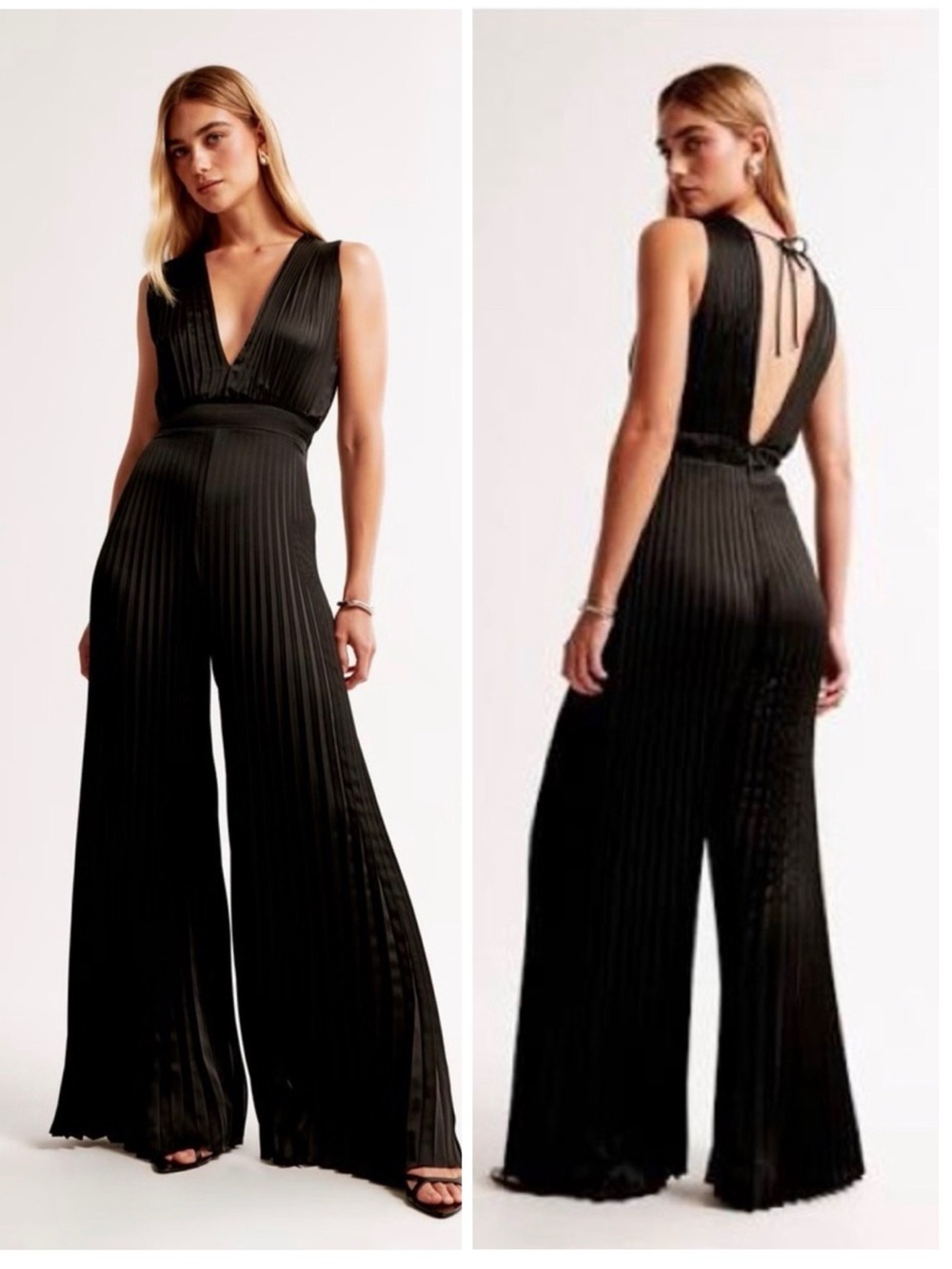 Abercrombie & Fitch The Giselle Pleated Jumpsuit Black Size small Wide Leg VNeck